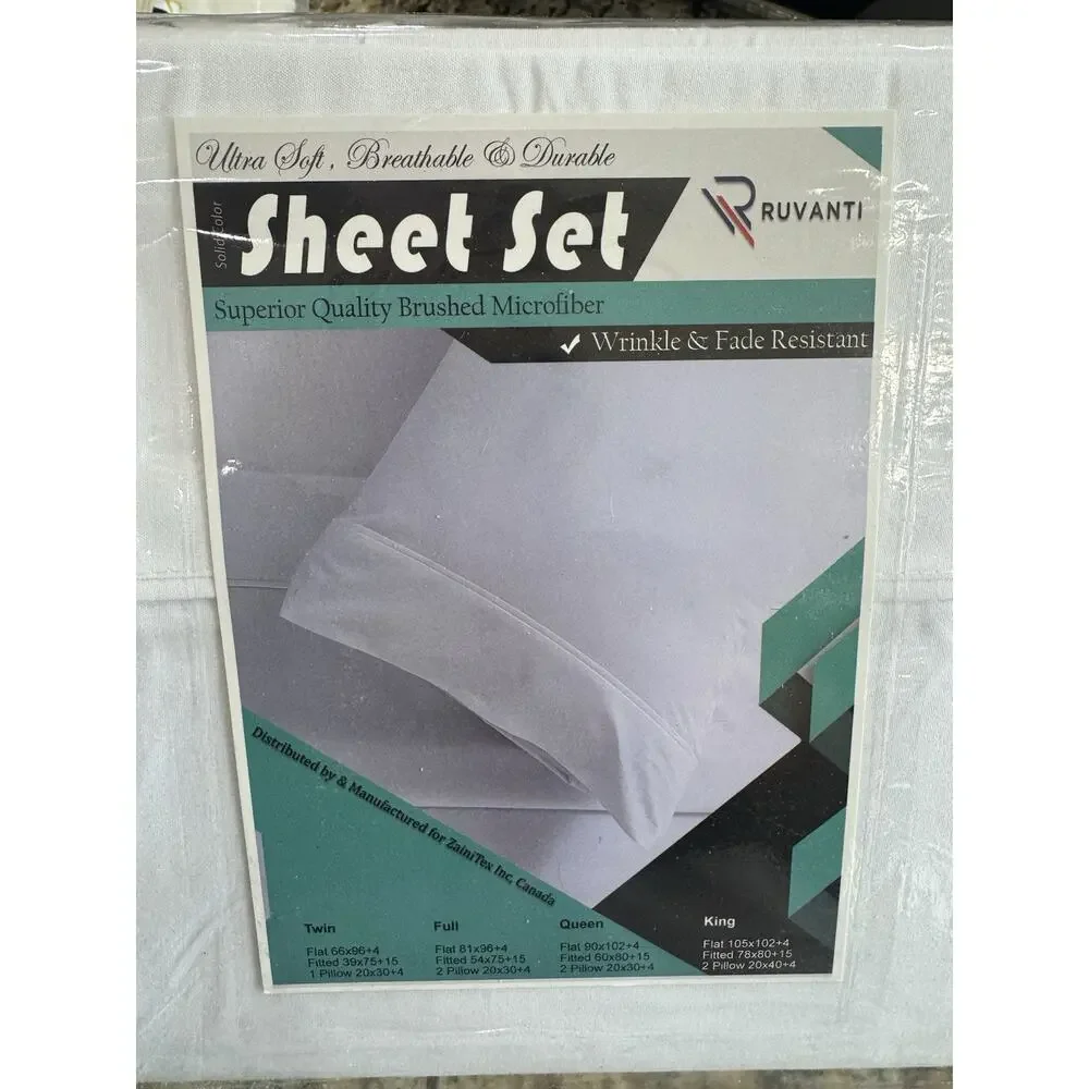 Ruvanti 4 Pc 100% Cotton Sheet Set Full Size White Deep Pocket Bed Sheets NEW